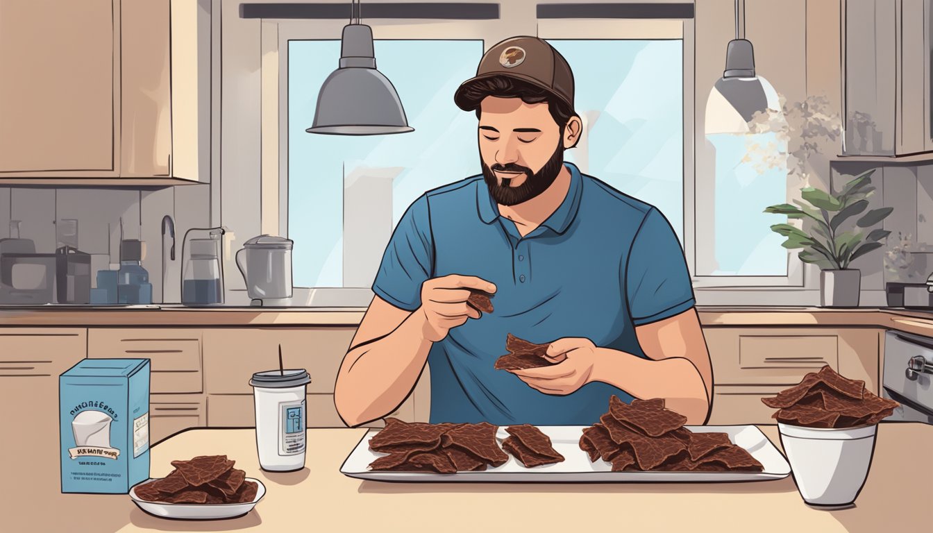 A person with diabetes enjoys beef jerky as a snack